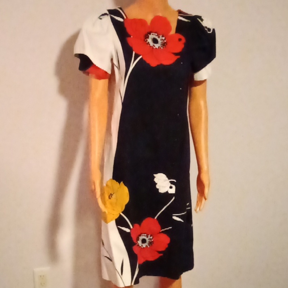 Vintage 80s Abrizzi Floral Print Dress - Red, Yellow, Black